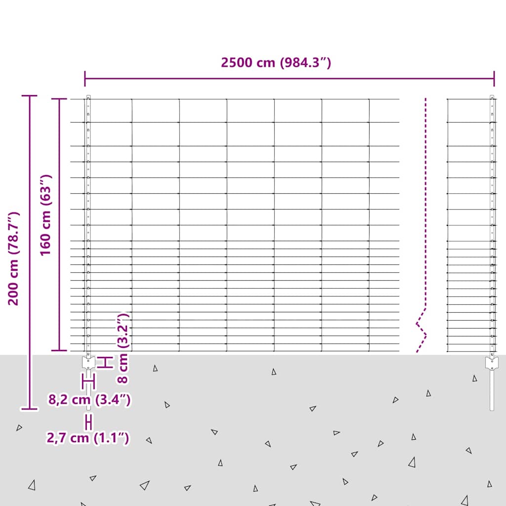 Wildzaun mit Pfosten 25 x 1,6 m (B x H) Feuerverzinkter Stahl