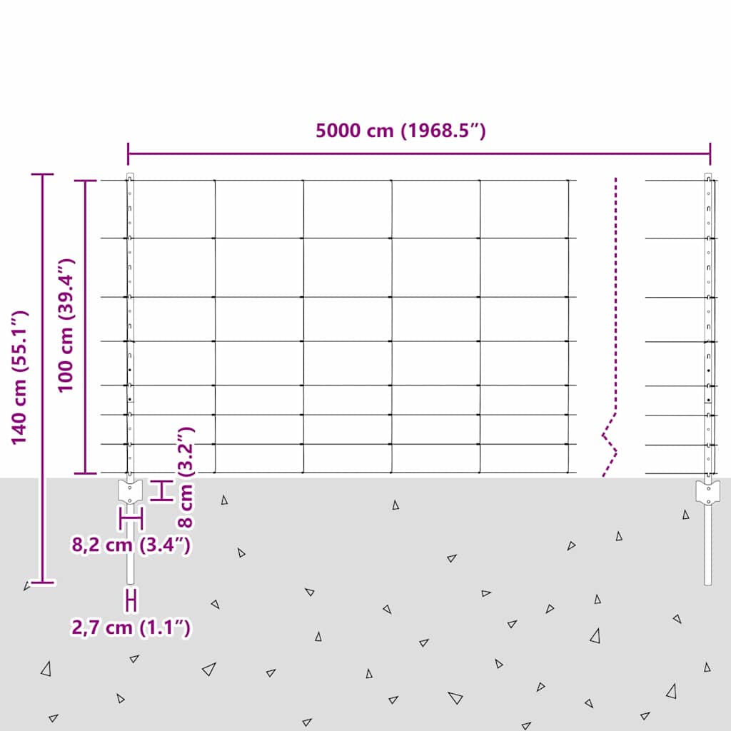 Wildzaun mit Pfosten 50 x 1 m (B x H) Feuerverzinkter Stahl