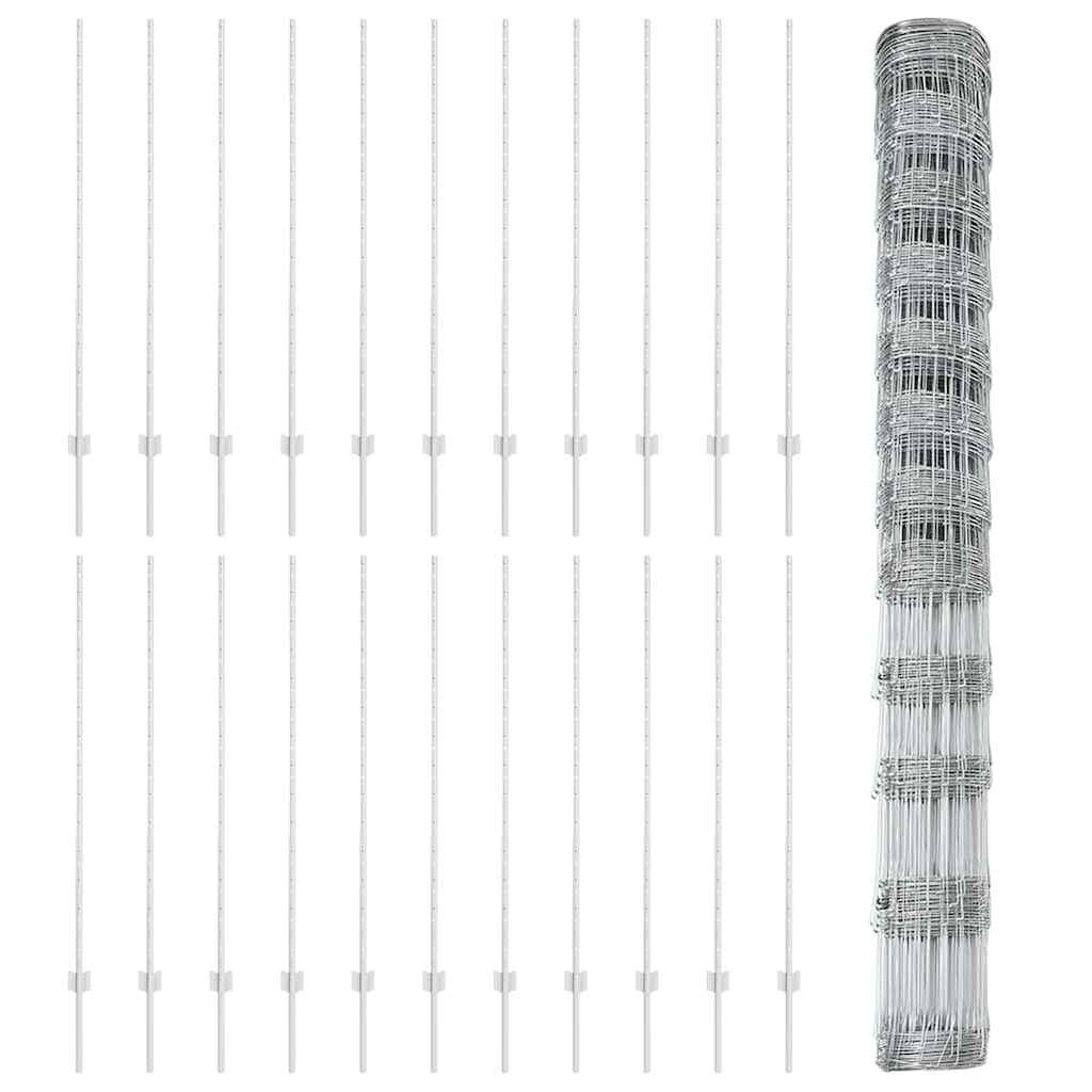 Wildzaun mit Pfosten 50 x 1,4 m (B x H) Feuerverzinkter Stahl