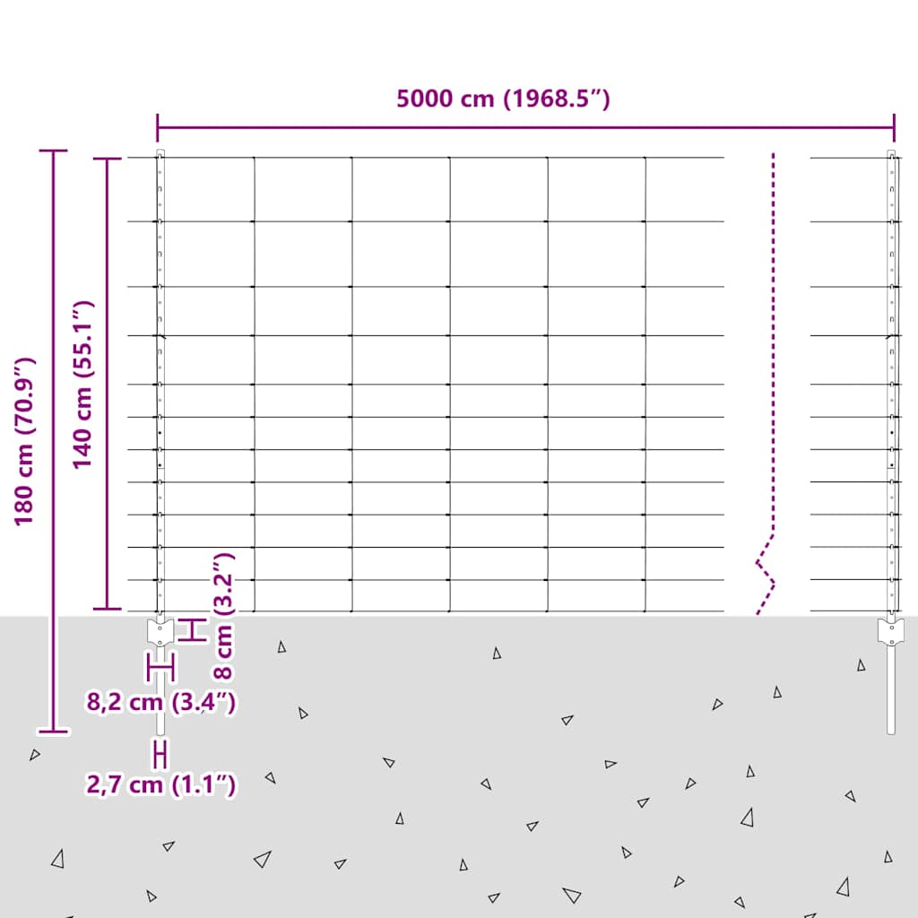 Wildzaun mit Pfosten 50 x 1,4 m (B x H) Feuerverzinkter Stahl