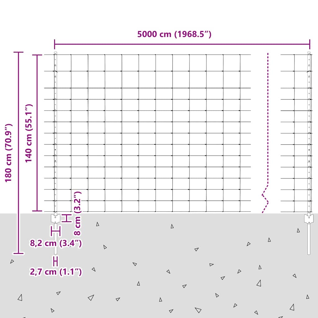 Wildzaun mit Pfosten 50 x 1,4 m (B x H) Feuerverzinkter Stahl