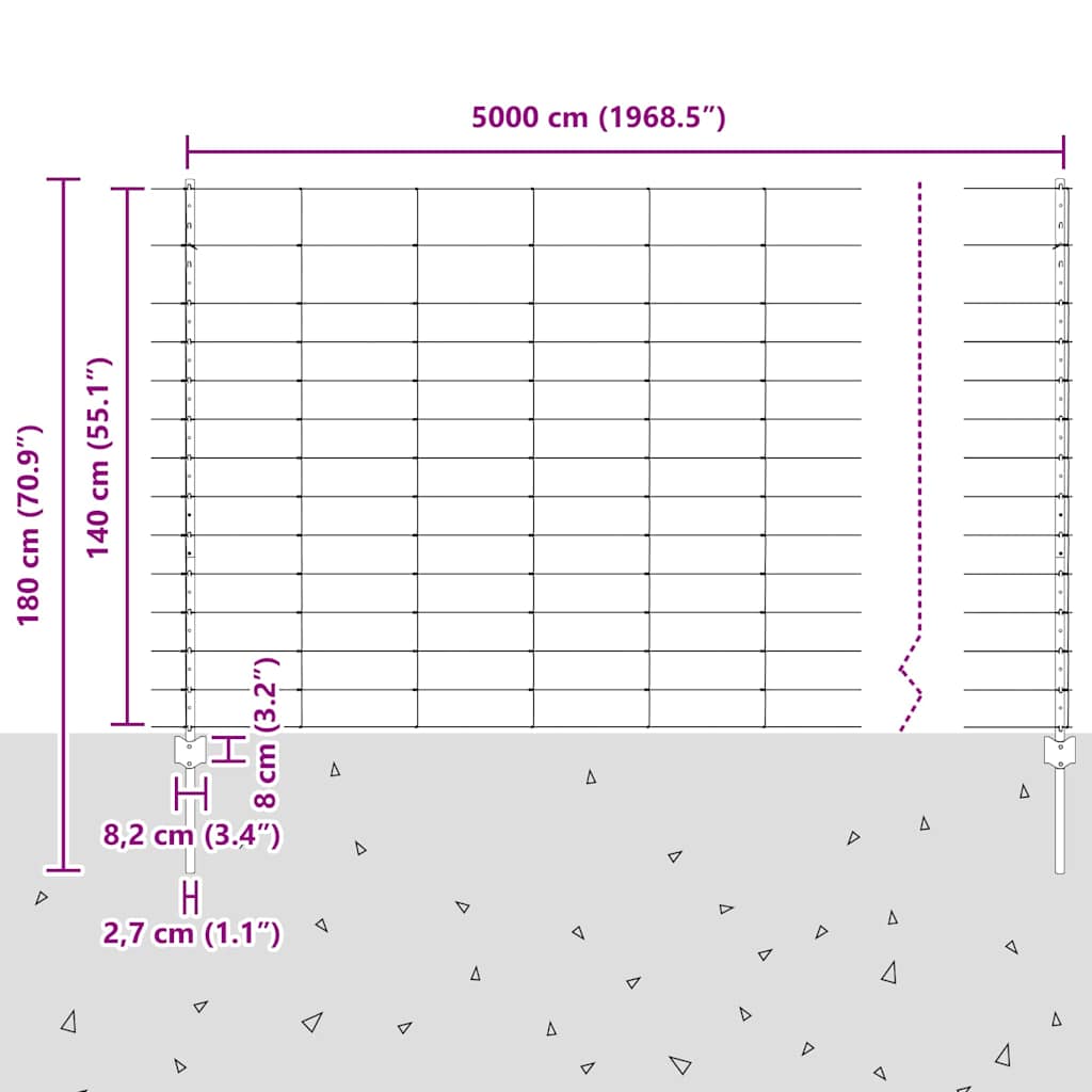 Wildzaun mit Pfosten 50 x 1,4 m (B x H) Feuerverzinkter Stahl