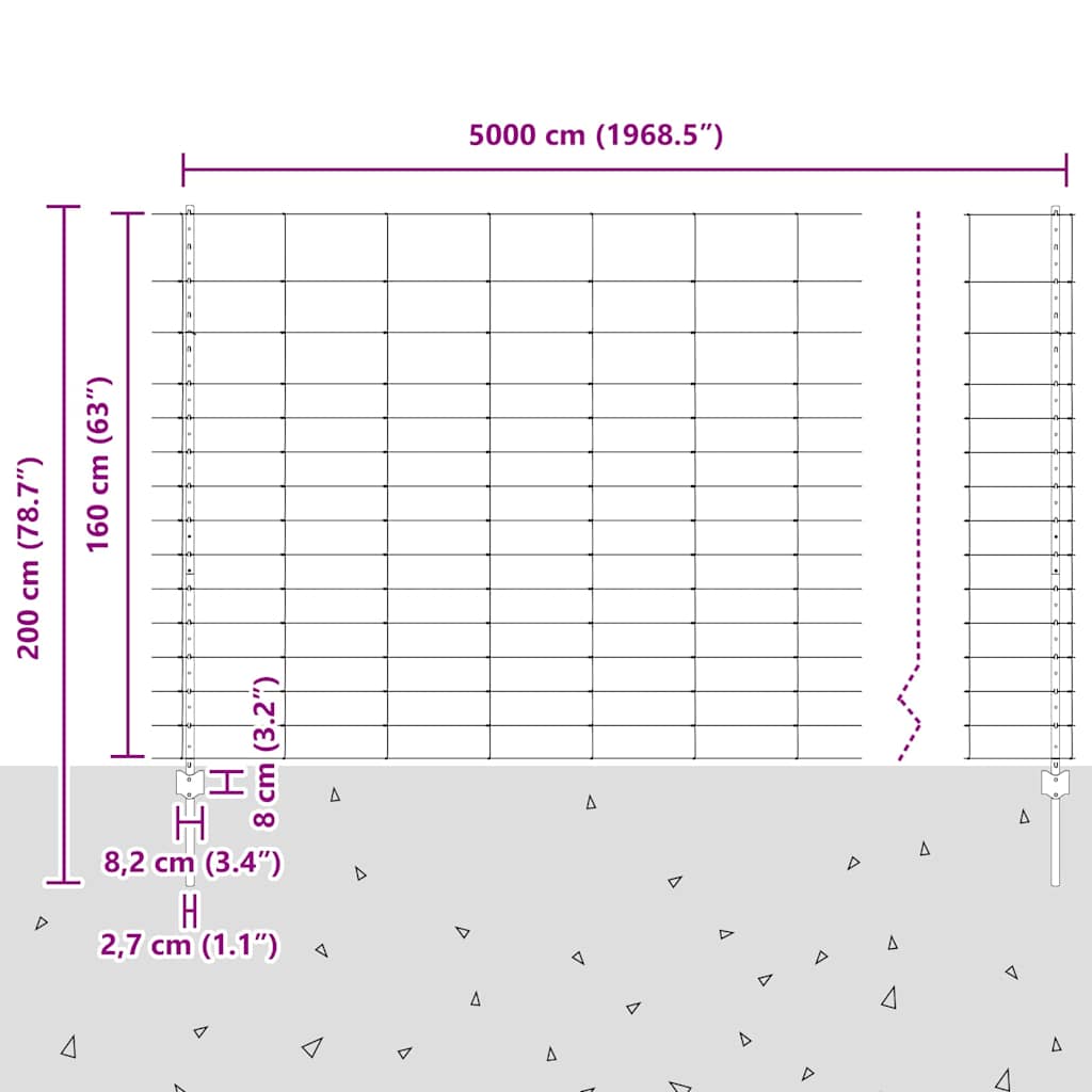Wildzaun mit Pfosten 50 x 1,6 m (B x H) Feuerverzinkter Stahl