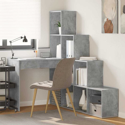 Eckschreibtisch mit Regal Betongrau 101,5 x 149,5 x 149,5 cm