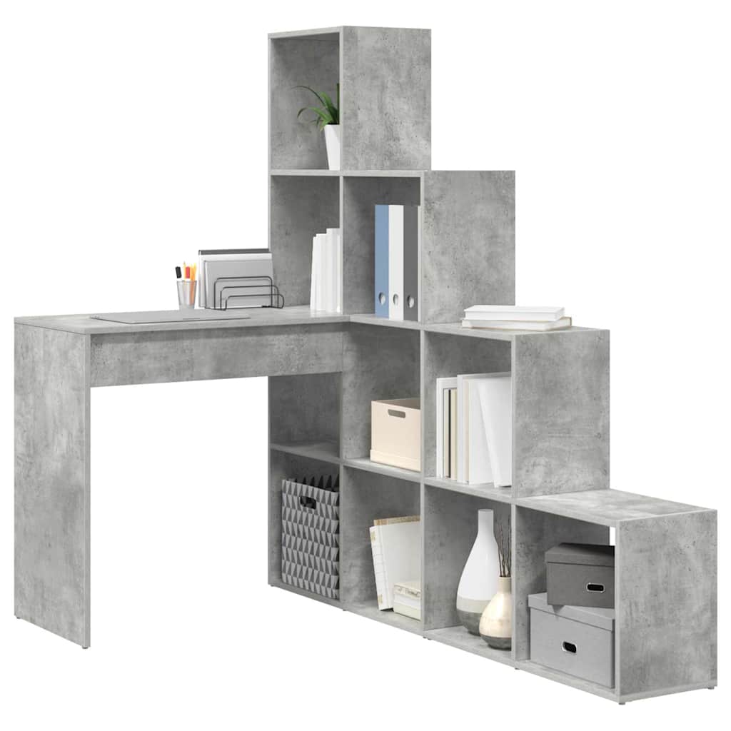 Eck-Schreibtisch mit Regal Beton Grau 101,5 x 149,5 x 149,5 cm