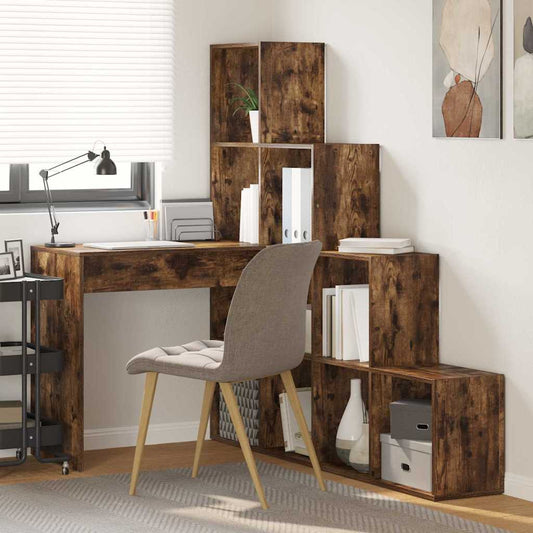 Eckschreibtisch mit Regal Räuchereiche 101,5 x 149,5 x 149,5 cm