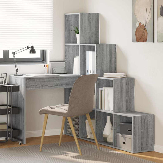 Eckschreibtisch mit Regal Grau Sonoma 101,5 x 149,5 x 149,5 cm