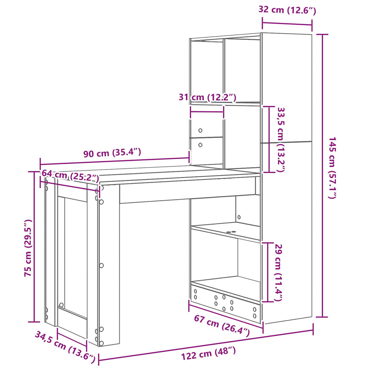 Schreibtisch Weiß Holzwerkstoff 122 x 67 x 145 cm
