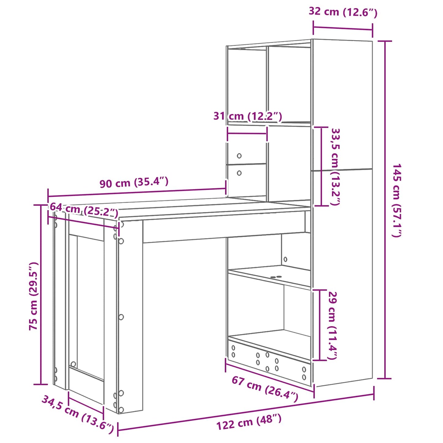 Schreibtisch mit Regal Weiß 122 x 67 x 145 cm Holzwerkstoff