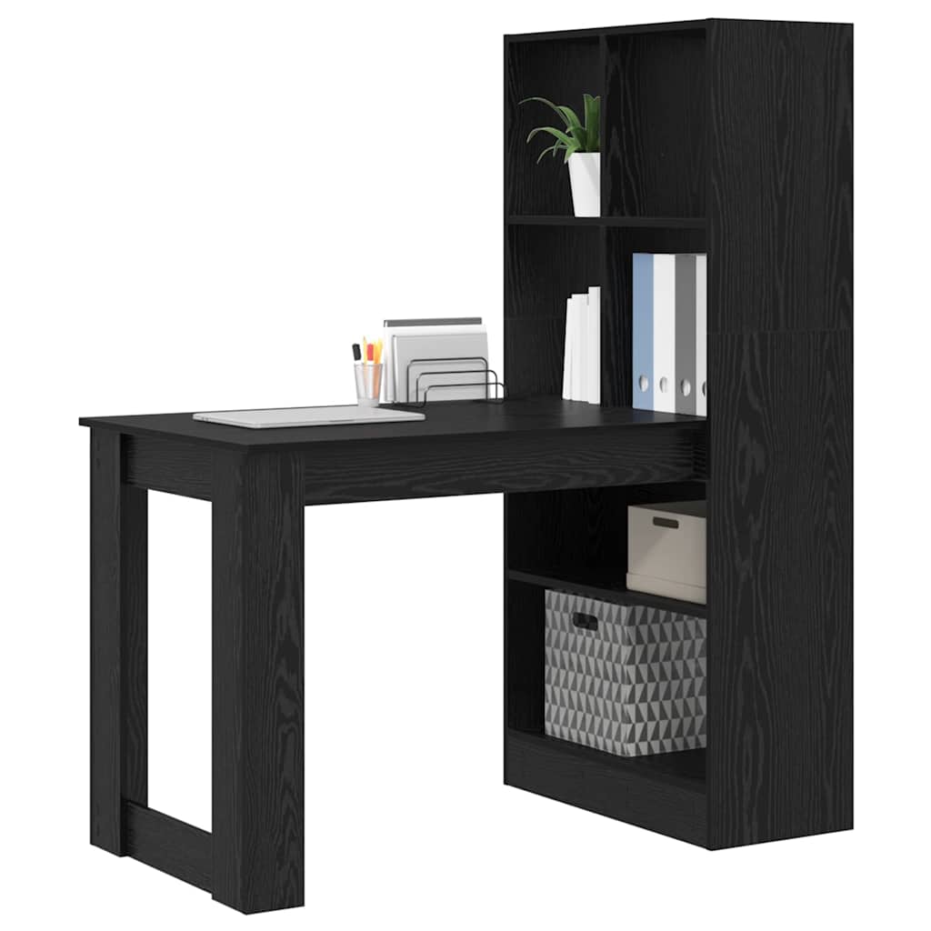 Schreibtisch mit Regal Schwarz Eichen-Optik 122 x 67 x 145 cm