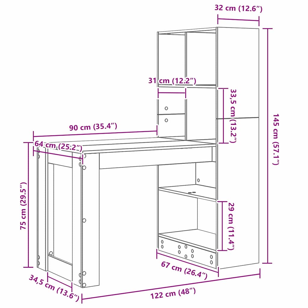 Schreibtisch Sonoma-Eiche 122 x 67 x 145 cm Holzwerkstoff