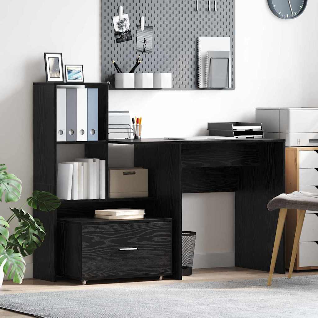 Schreibtisch Schwarz Eichen-Optik 131,5 x 50 x 106,5 cm