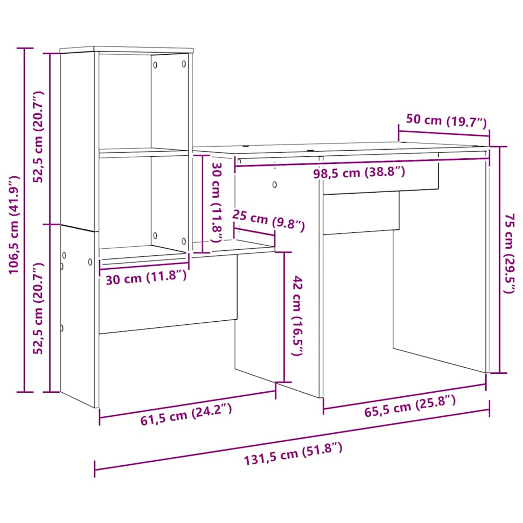 Schreibtisch Sonoma-Eiche Holzwerkstoff 131,5 x 50 x 106,5 cm