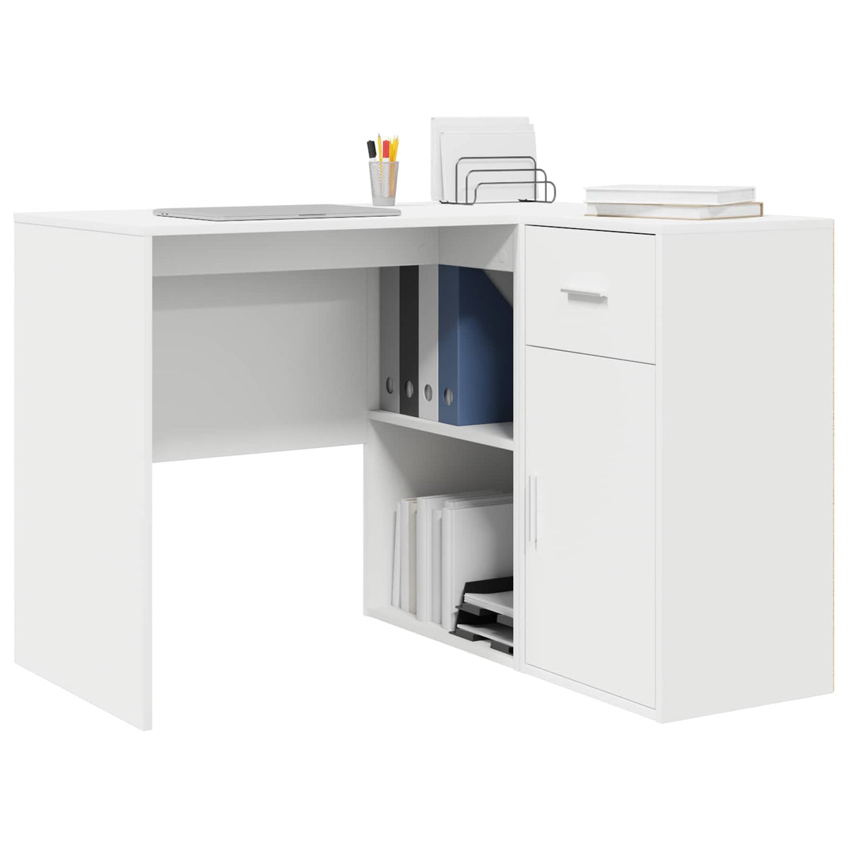 Eck-Schreibtisch mit Schubladen mit Regal Weiß 102 x 88 x 75 cm