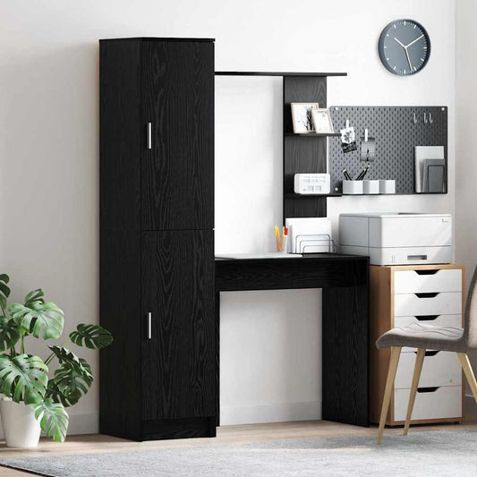 Schreibtisch mit Stauraum mit Regal 2 pcs Schwarz Eichen-Optik