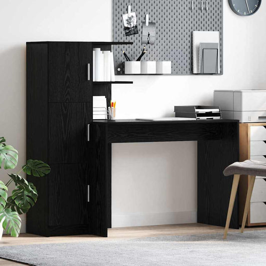 Schreibtisch mit Stauraum mit Regal 2 pcs Schwarz Eichen-Optik