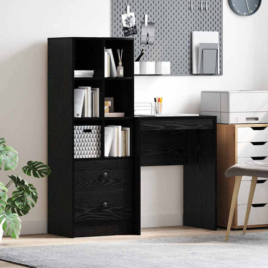 Schreibtisch mit Stauraum mit Regal 2 pcs Schwarz Eichen-Optik