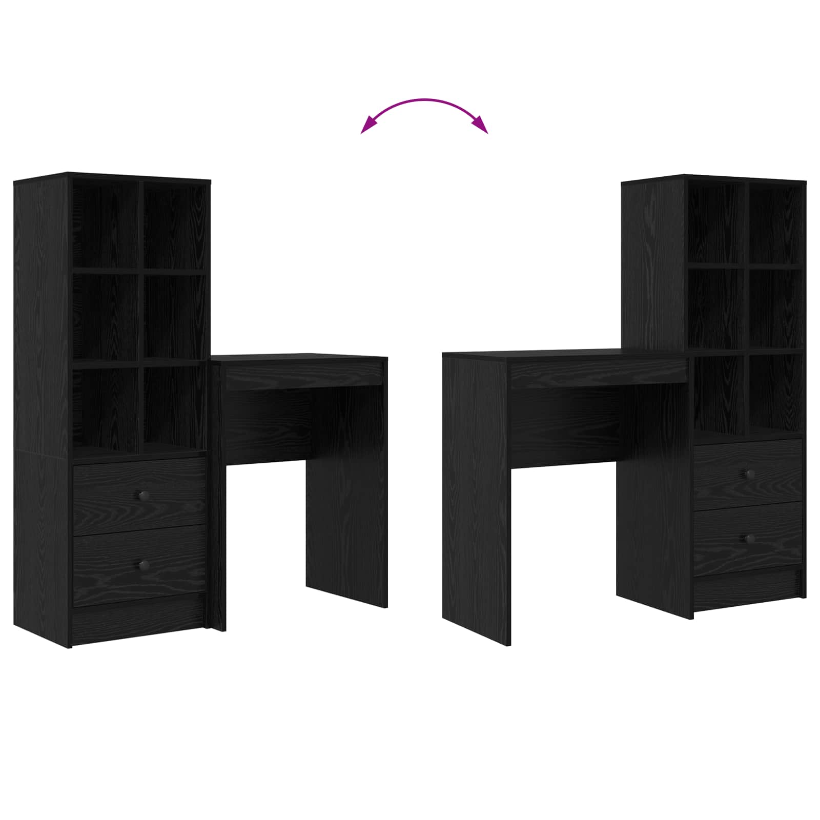 Schreibtisch mit Schubladen 2 pcs Schwarz Eichen-Optik