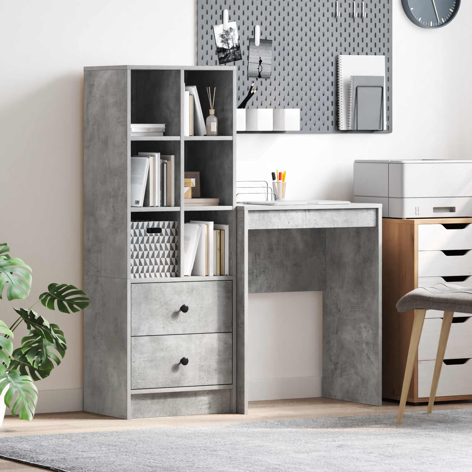 Schreibtisch Beton Grau 105,5 x 34 x 127 cm 2 stk.