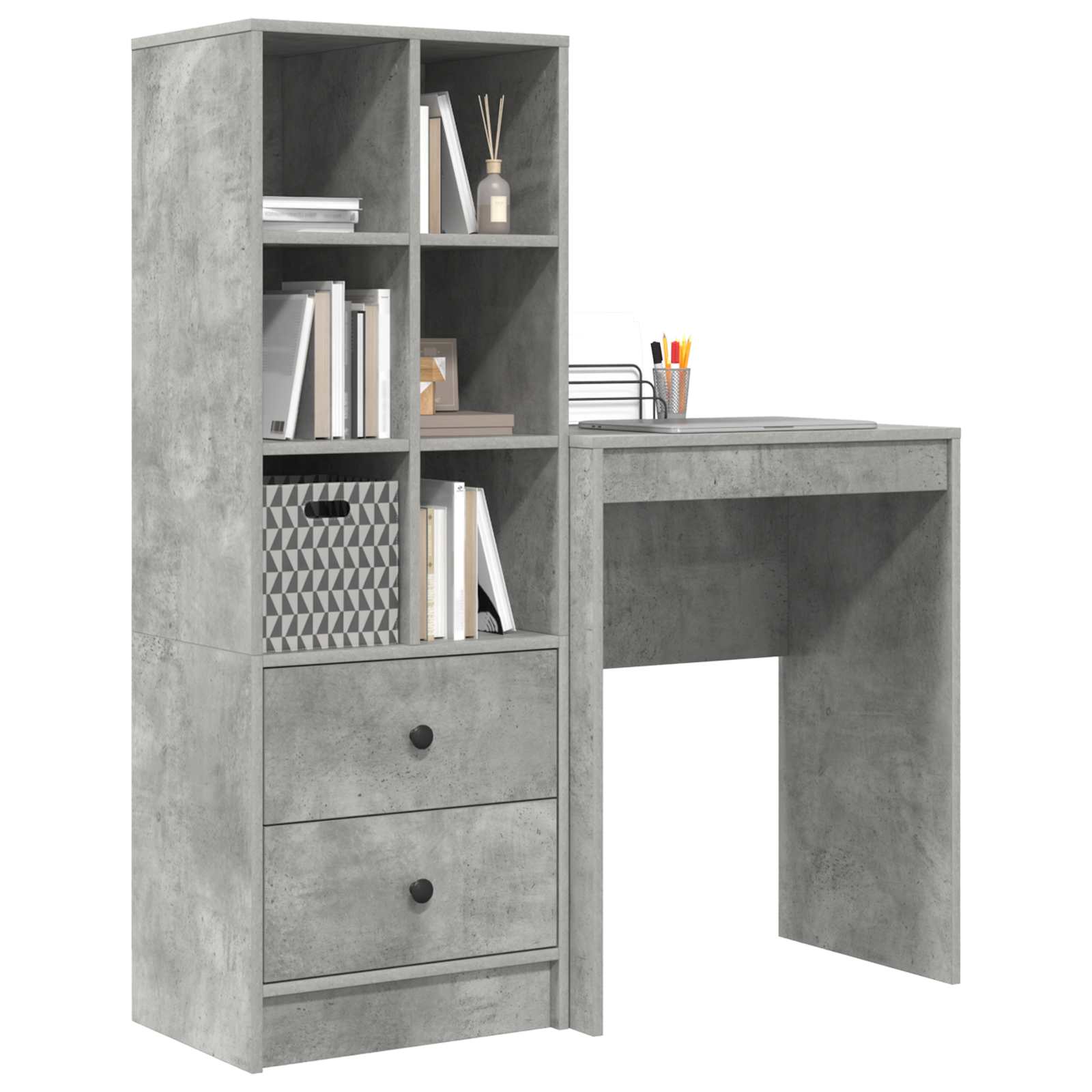 Schreibtisch mit Schubladen mit Regal 2 pcs Beton Grau