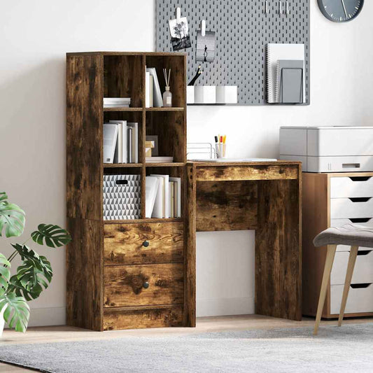 Schreibtisch mit Stauraum mit Regal 2 pcs Geräucherte Eiche