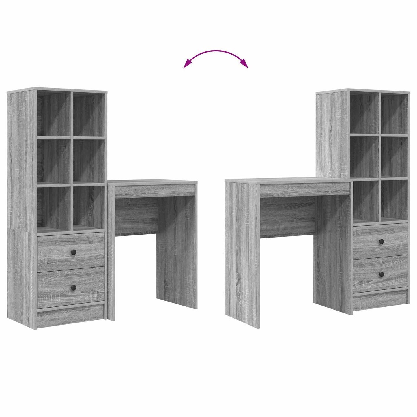 Schreibtisch mit Schubladen mit Regal 2 pcs Graues Sonoma