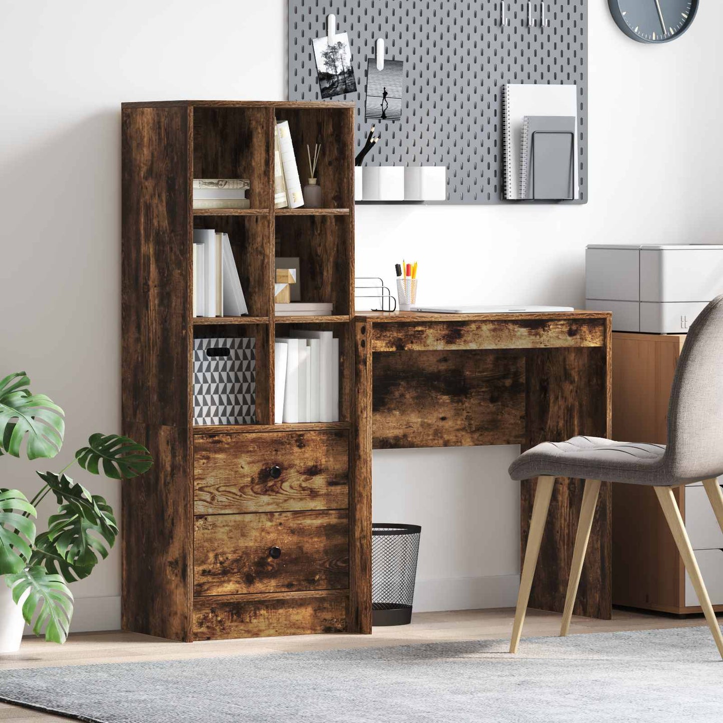 Schreibtisch mit Schubladen mit Regal 2 pcs Geräucherte Eiche