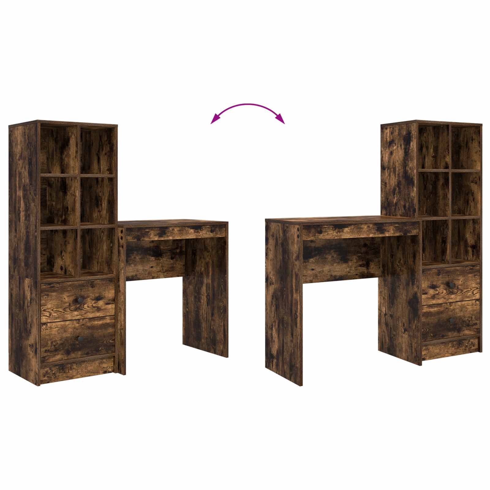 Schreibtisch mit Schubladen mit Regal 2 pcs Geräucherte Eiche