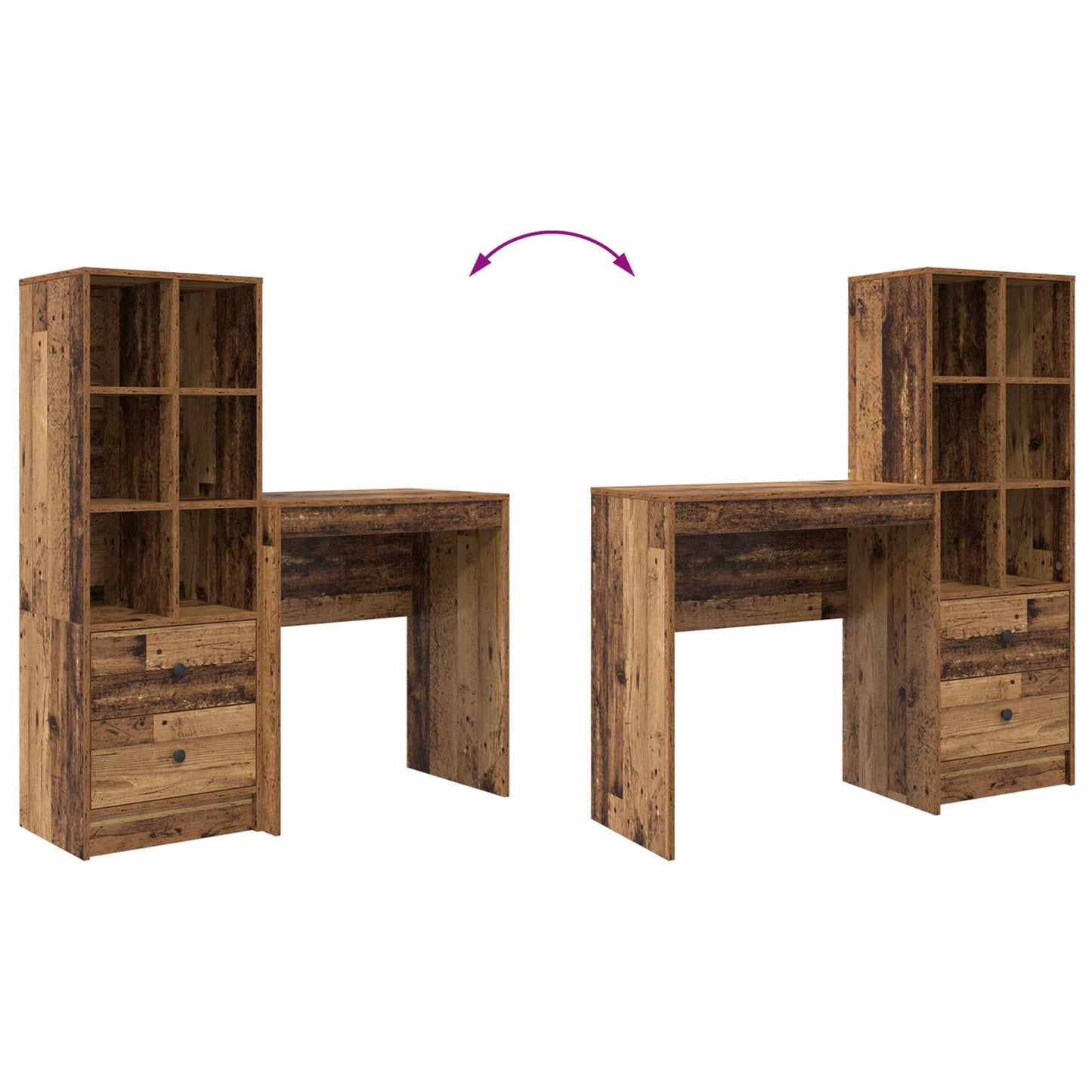 Schreibtisch mit Schubladen mit Regal 2 pcs Altholz
