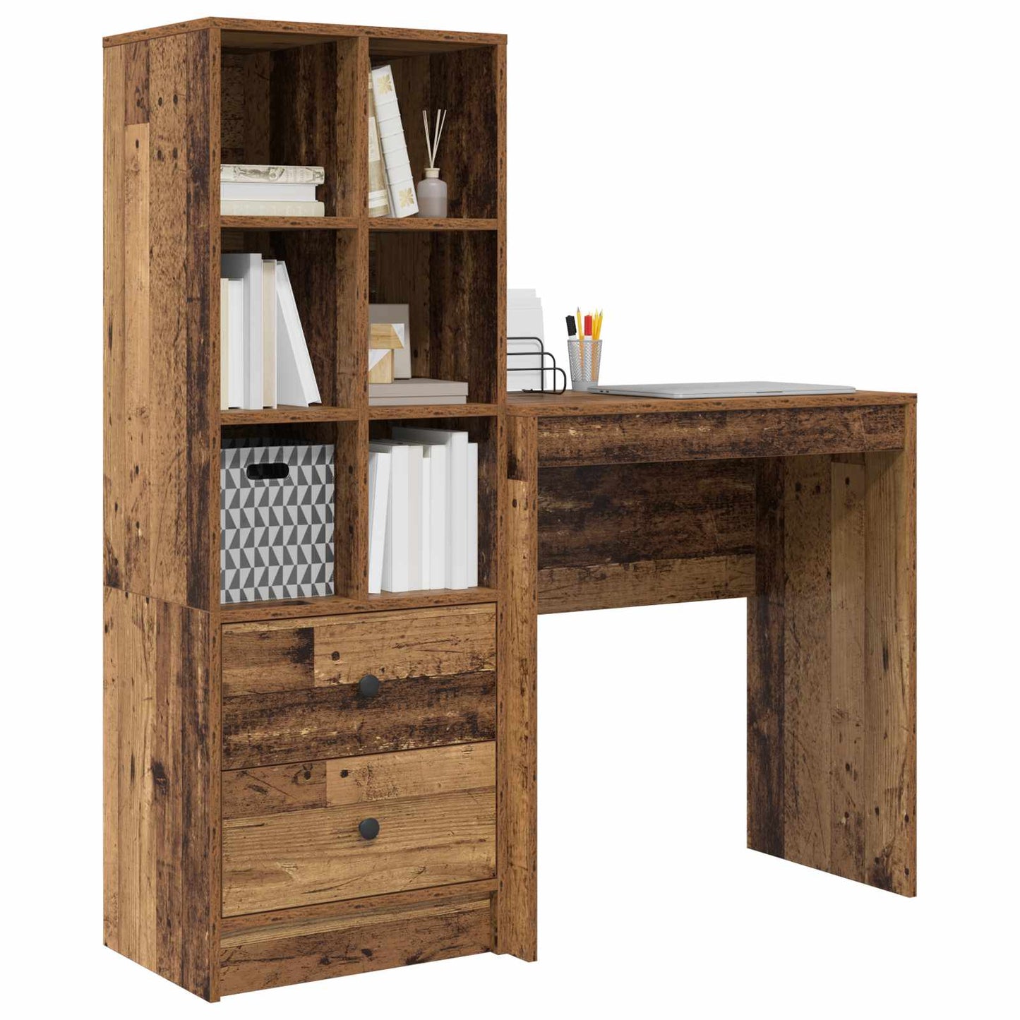 Schreibtisch mit Schubladen mit Regal 2 pcs Altholz