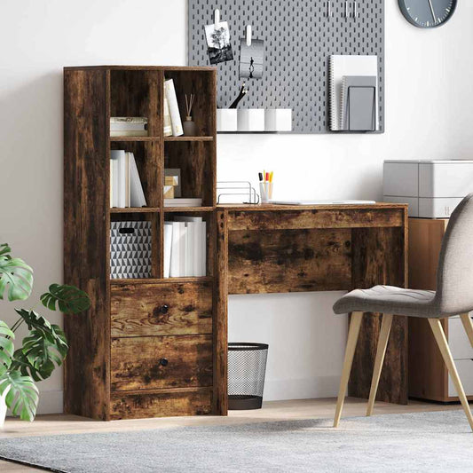 Schreibtisch mit Stauraum mit Regal 2 pcs Geräucherte Eiche
