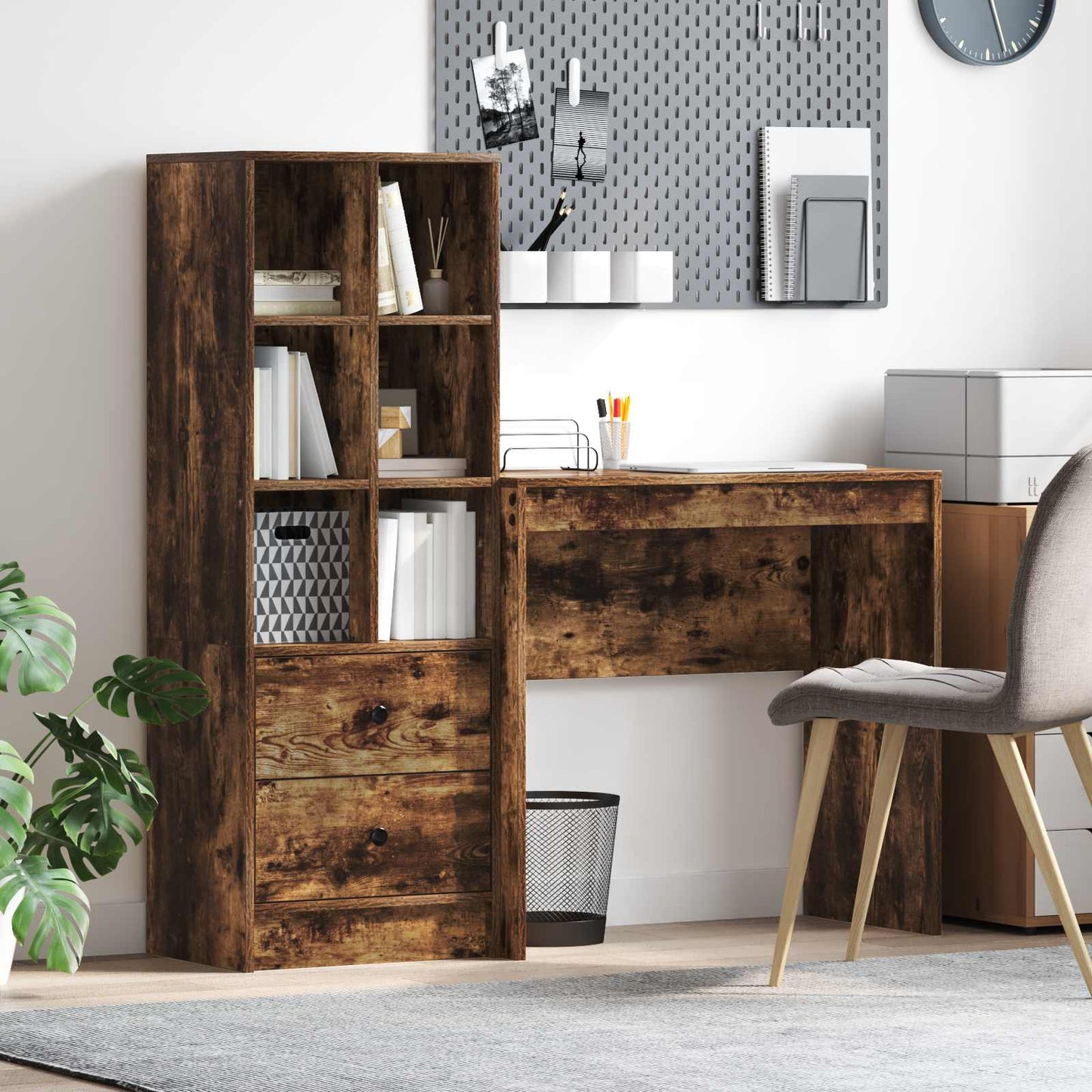 Schreibtisch mit Schubladen mit Regal 2 pcs Geräucherte Eiche