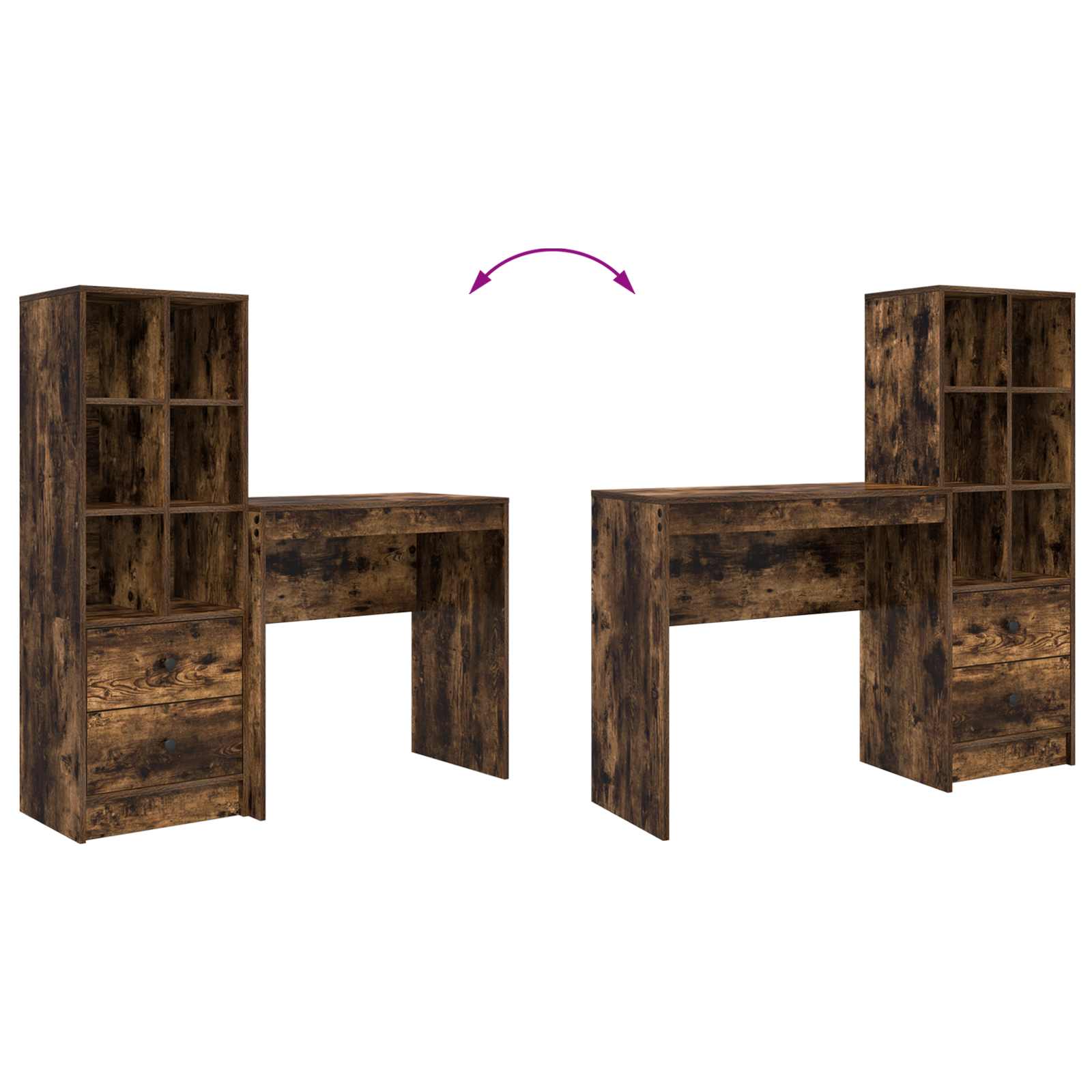 Schreibtisch mit Schubladen mit Regal 2 pcs Geräucherte Eiche