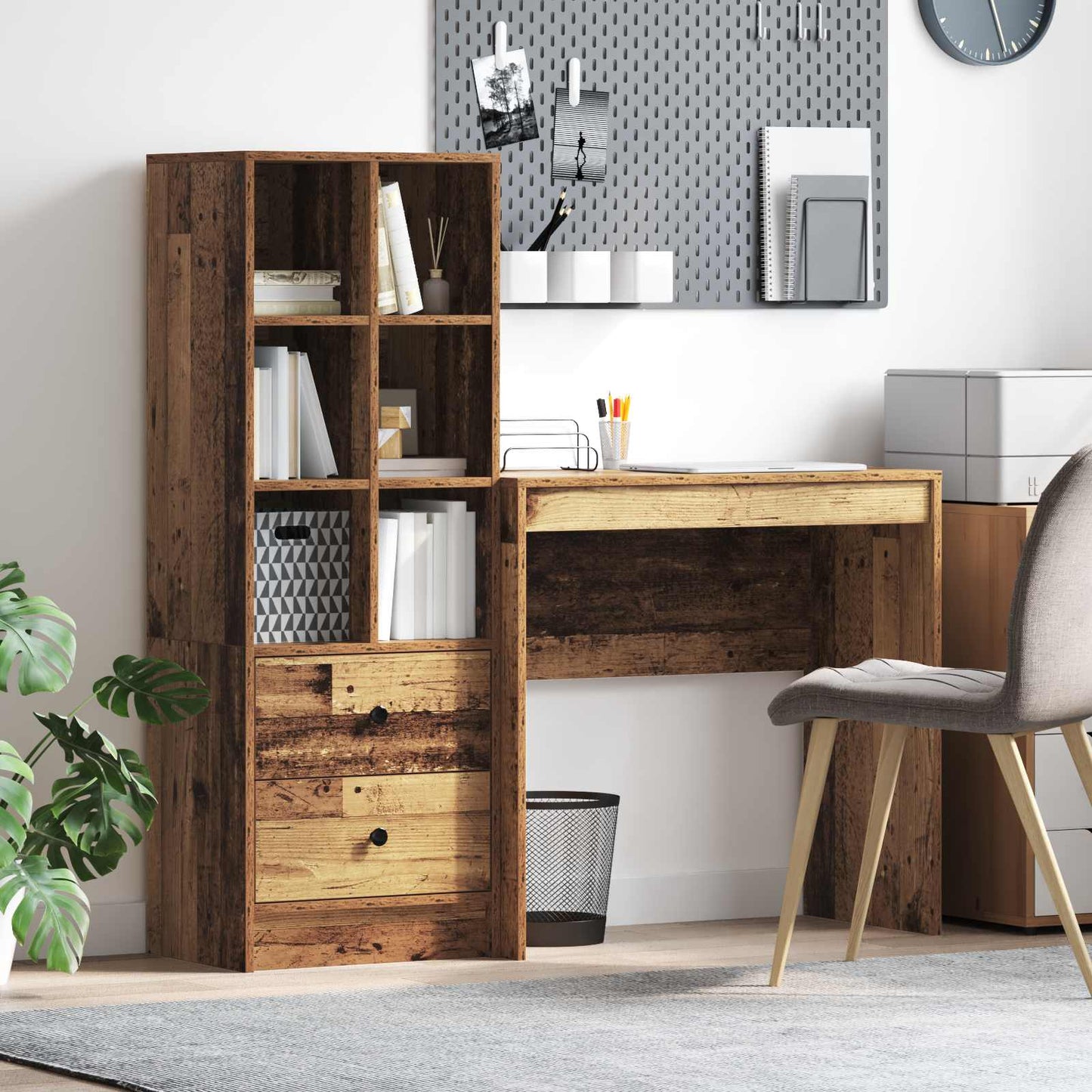 Schreibtisch mit Schubladen mit Regal 2 pcs Altholz