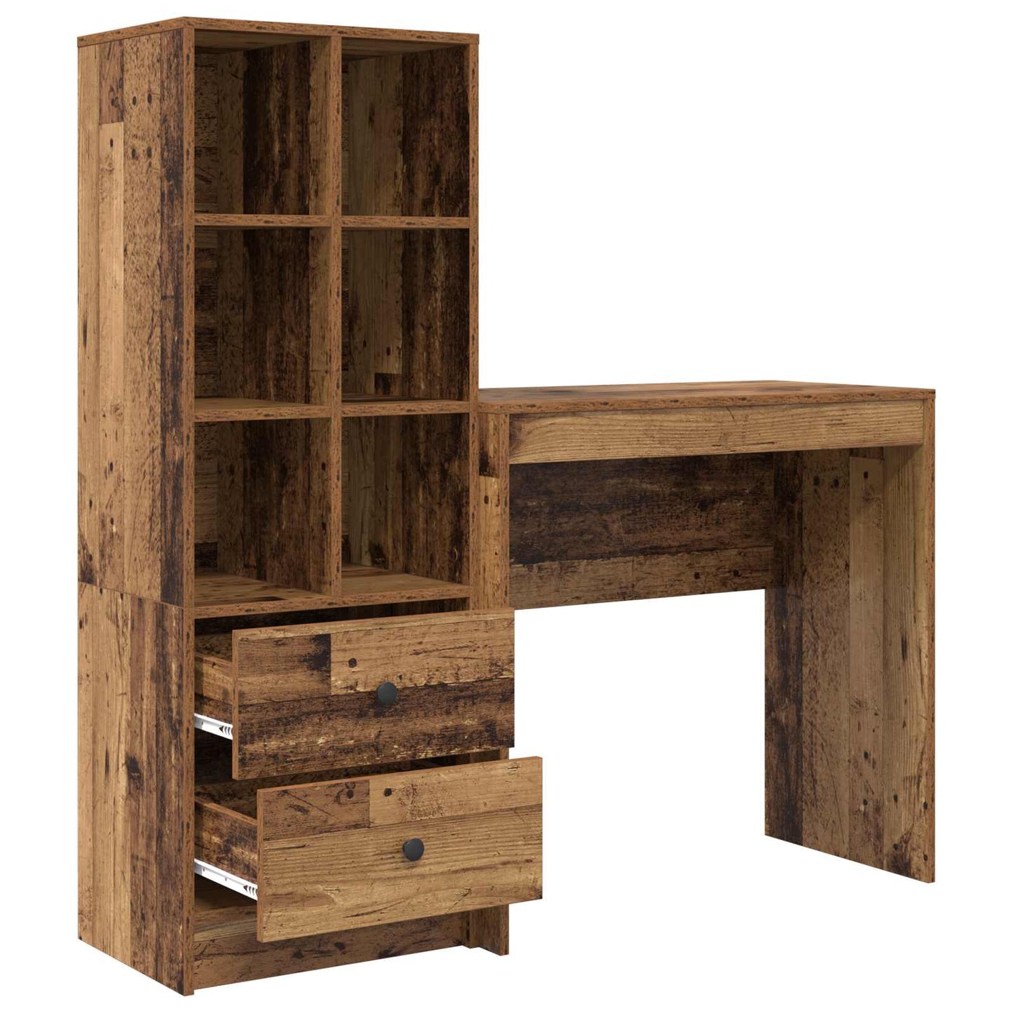 Schreibtisch mit Schubladen mit Regal 2 pcs Altholz