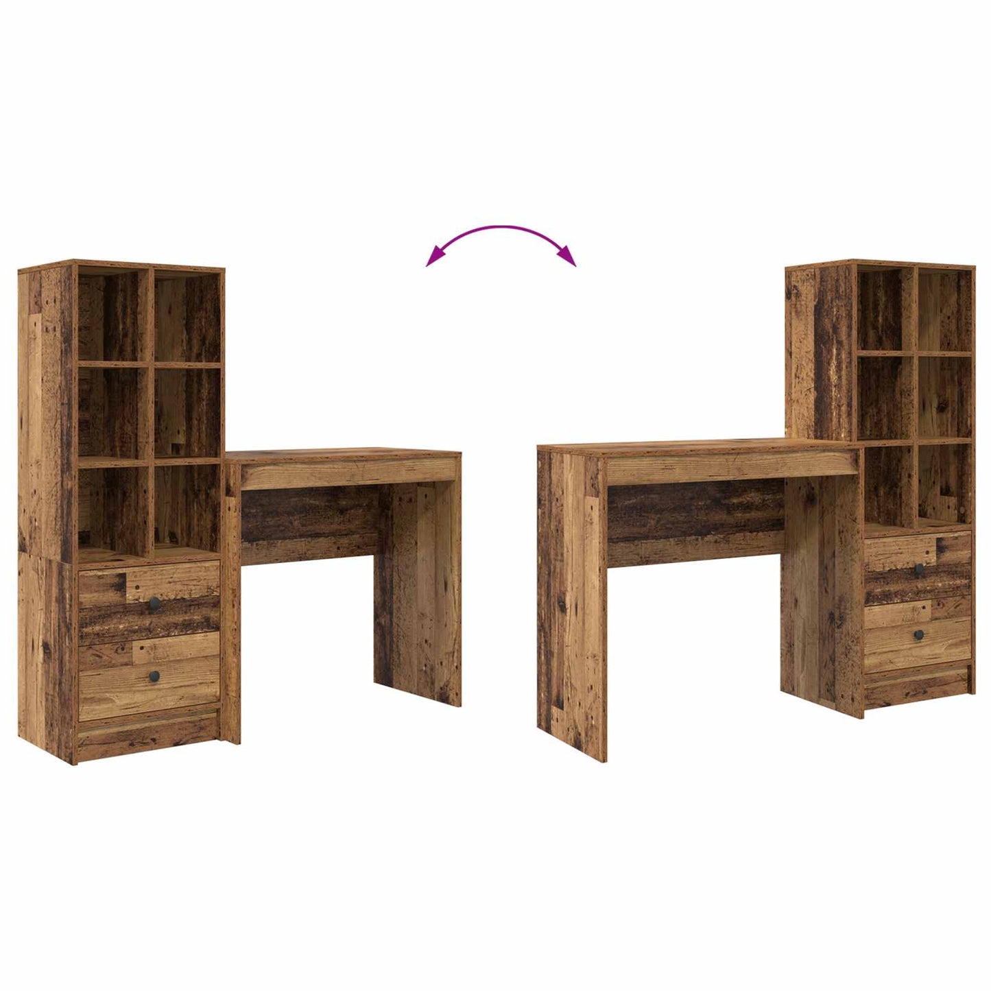 Schreibtisch mit Schubladen mit Regal 2 pcs Altholz