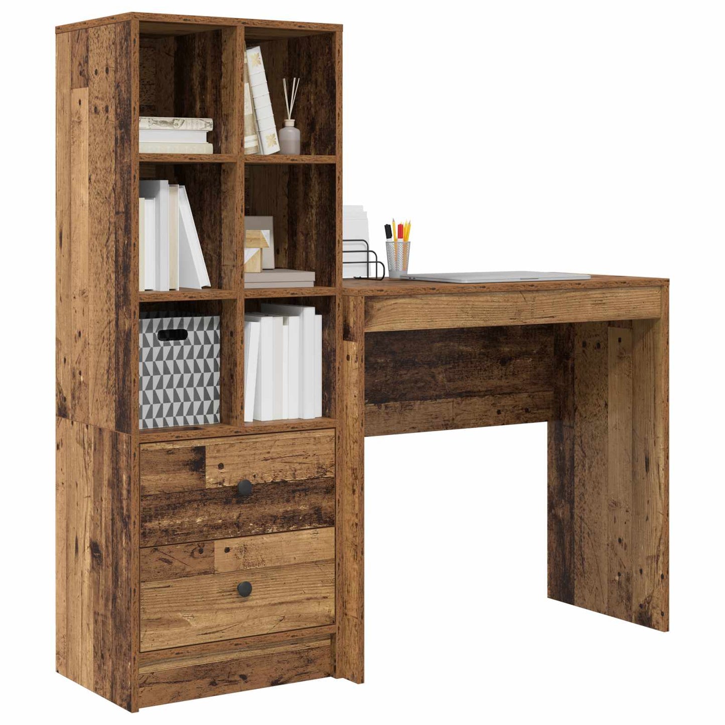 Schreibtisch mit Schubladen mit Regal 2 pcs Altholz