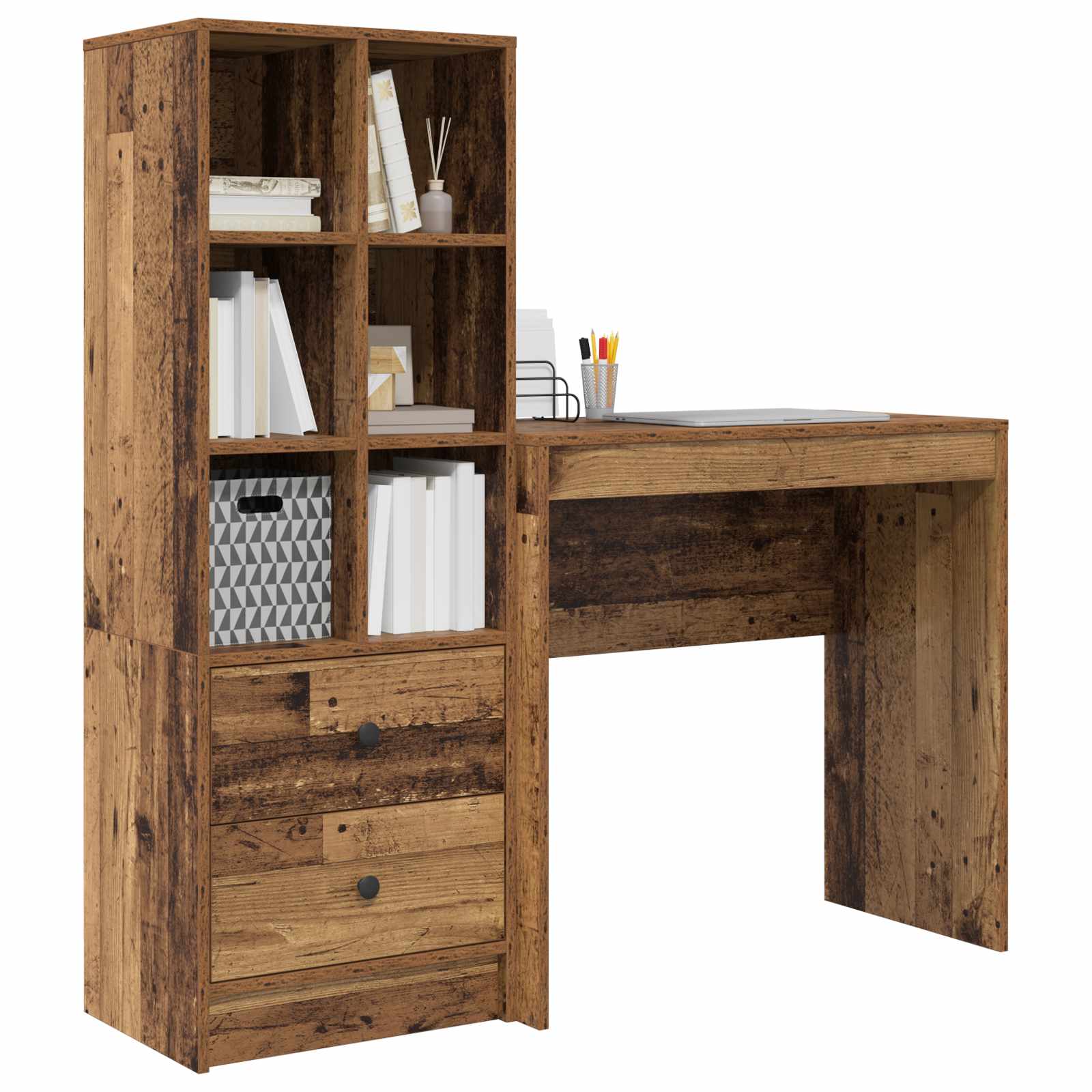 Schreibtisch mit Schubladen mit Regal 2 pcs Altholz