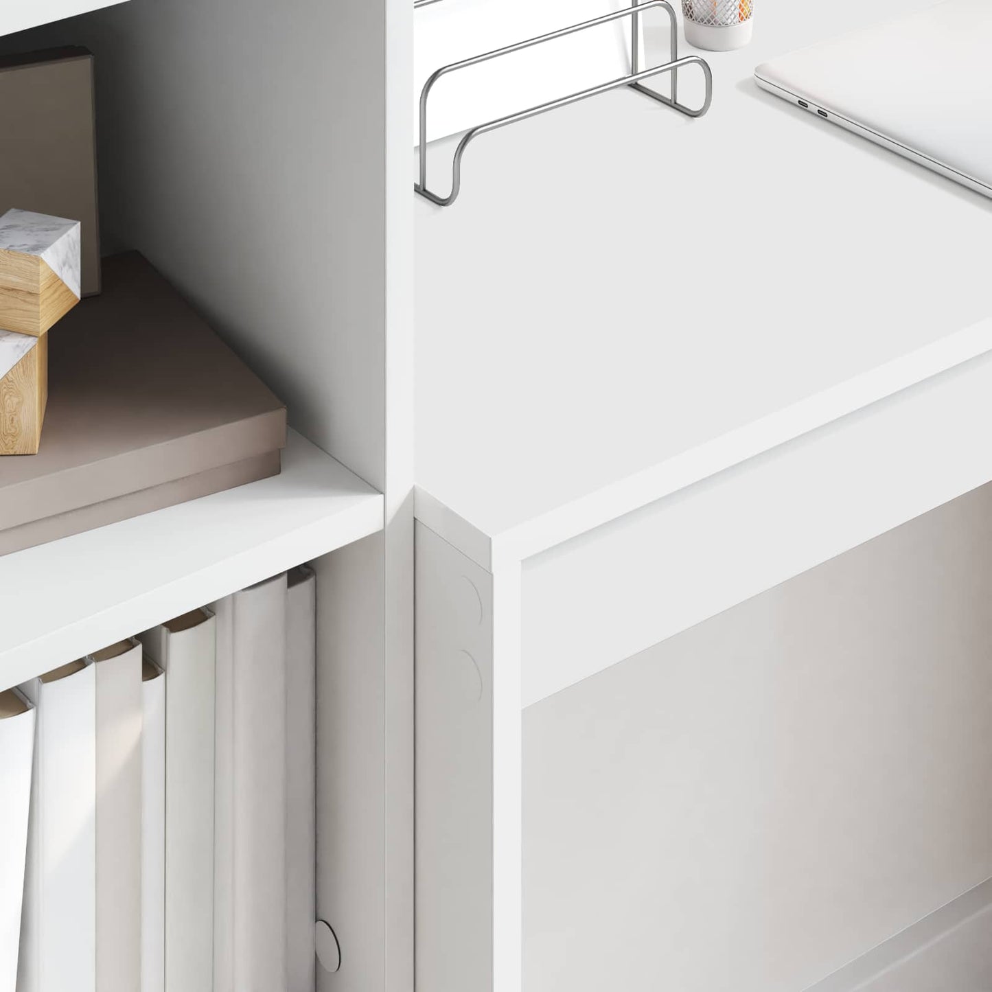 Schreibtisch mit Schubladen mit Regal mit Speicher 2 pcs Weiß