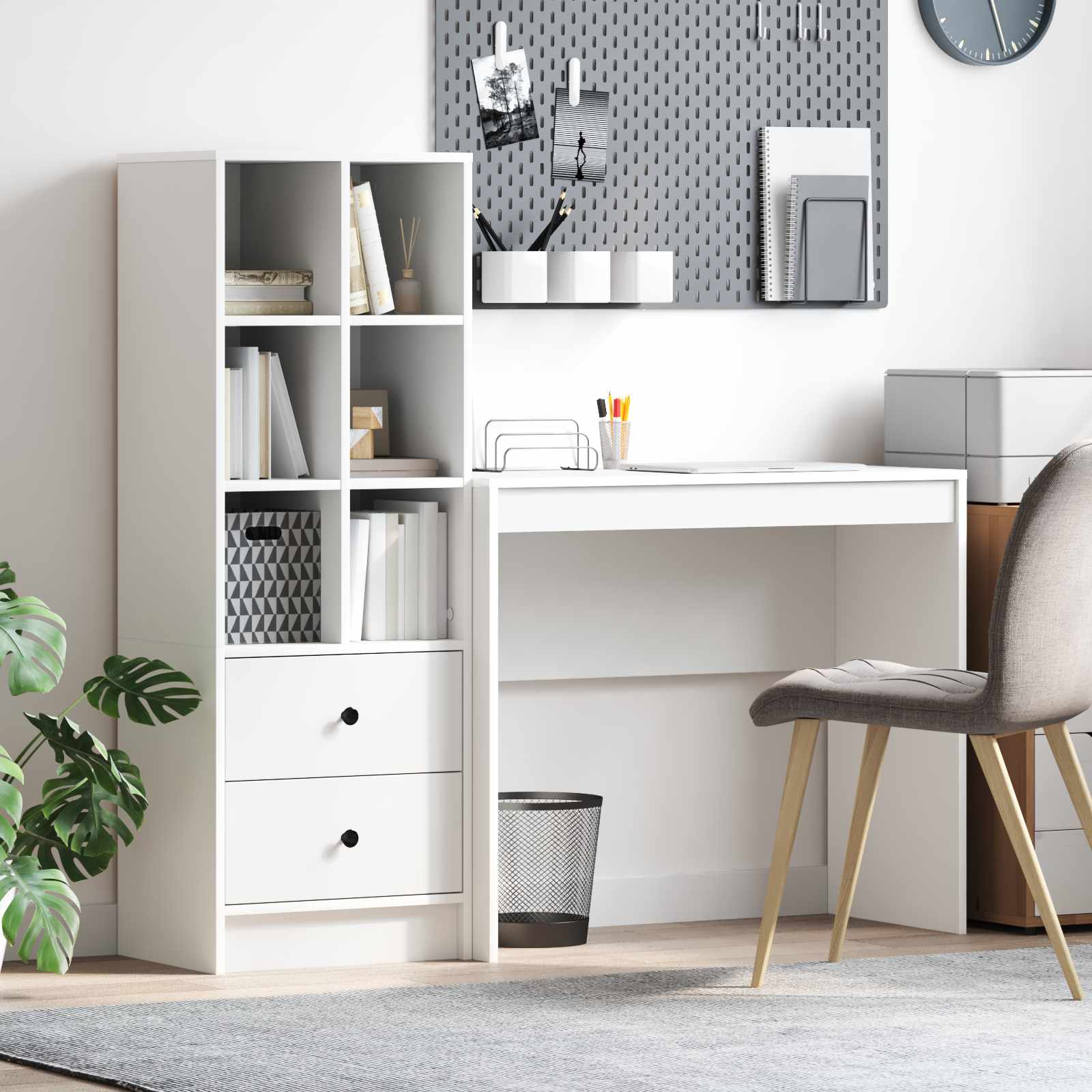 Schreibtisch mit Schubladen mit Regal mit Speicher 2 pcs Weiß