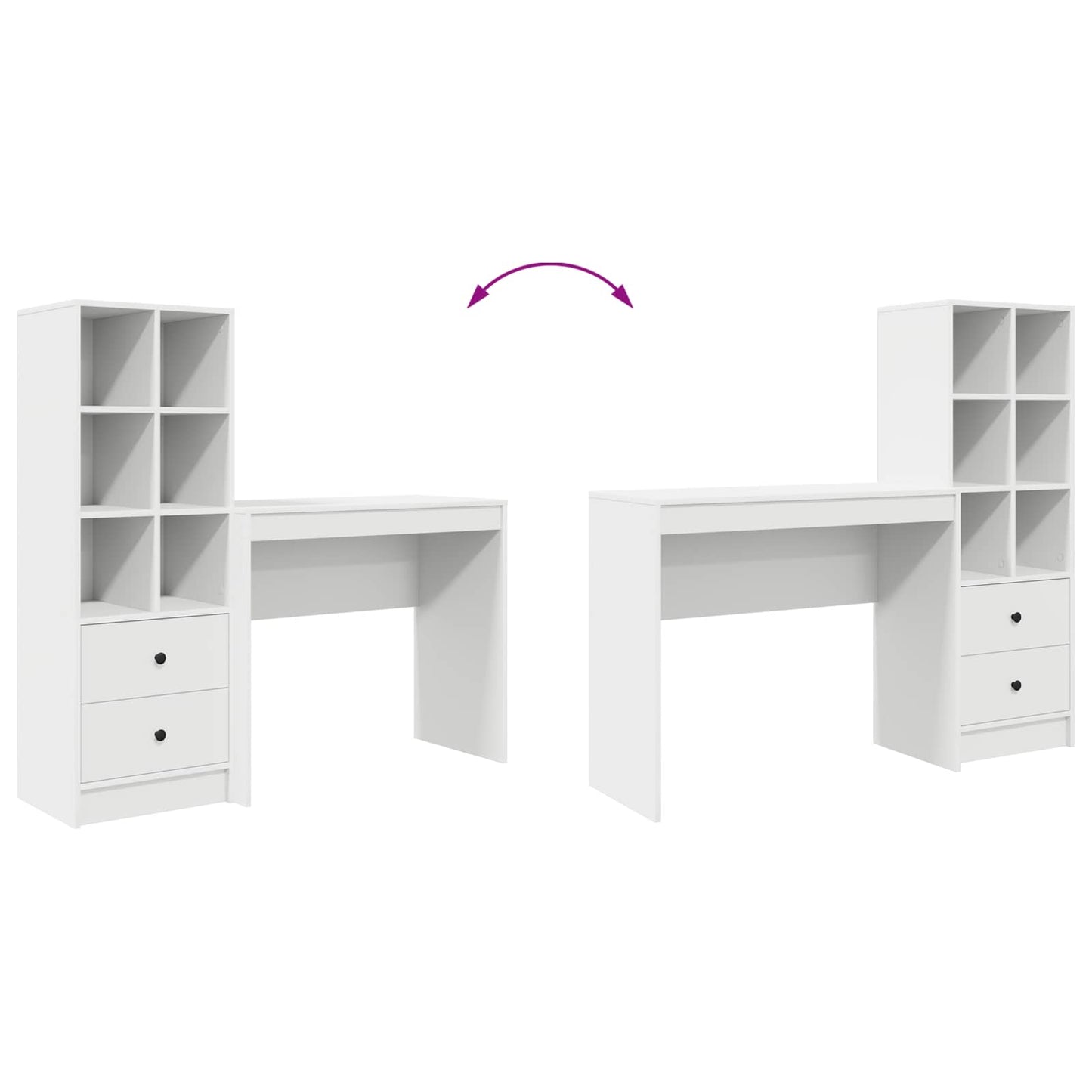 Schreibtisch mit Schubladen mit Regal mit Speicher 2 pcs Weiß