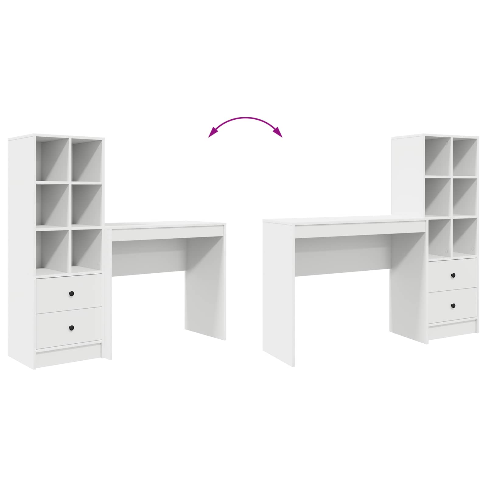 Schreibtisch mit Schubladen mit Regal mit Speicher 2 pcs Weiß