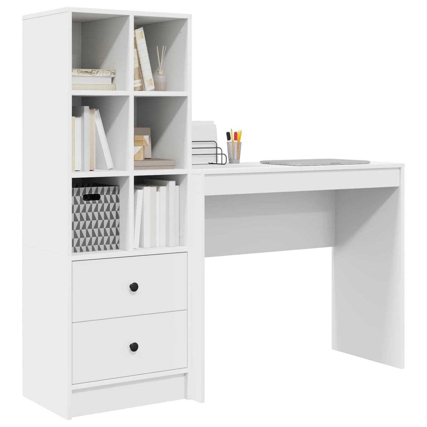 Schreibtisch mit Schubladen mit Regal mit Speicher 2 pcs Weiß