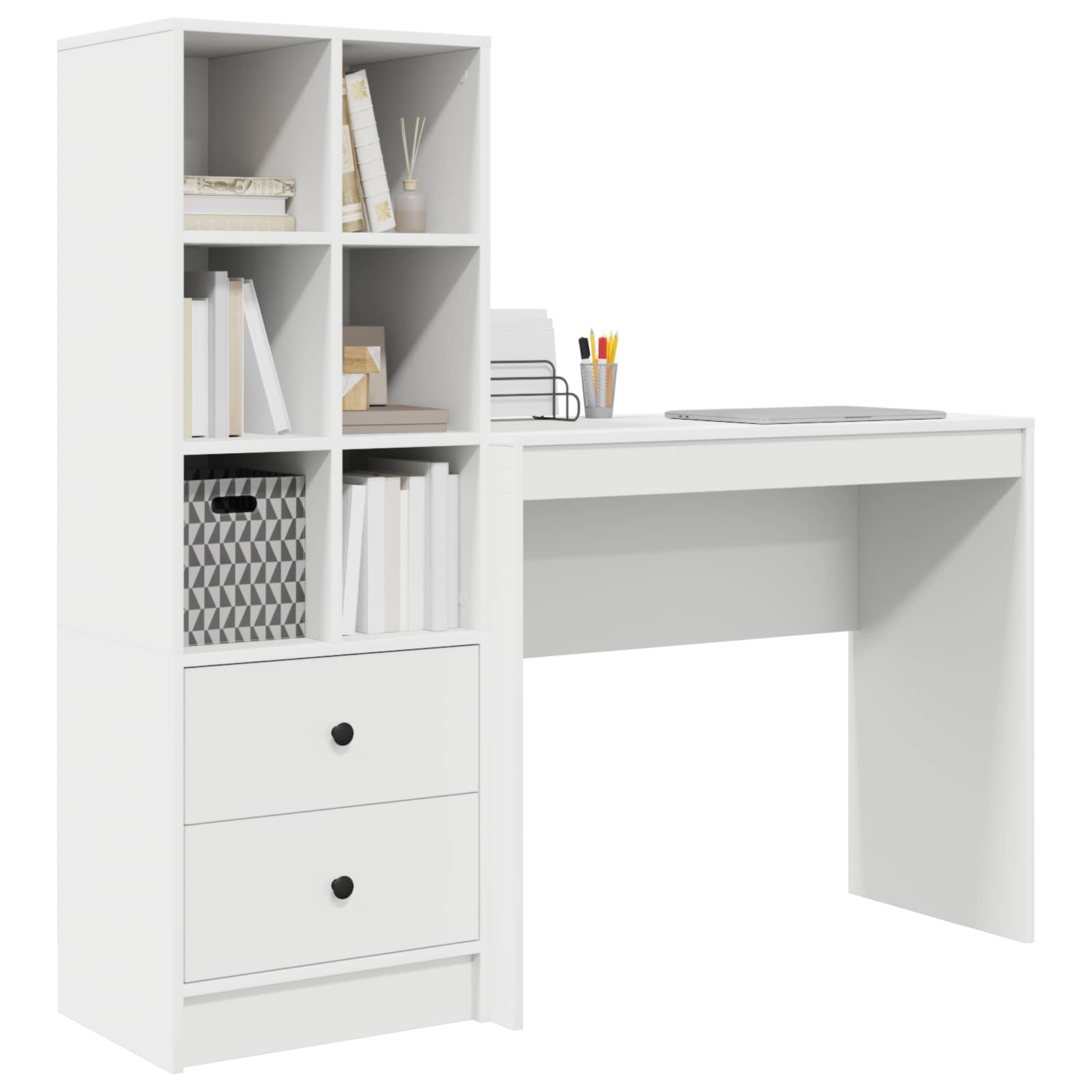 Schreibtisch mit Schubladen mit Regal mit Speicher 2 pcs Weiß