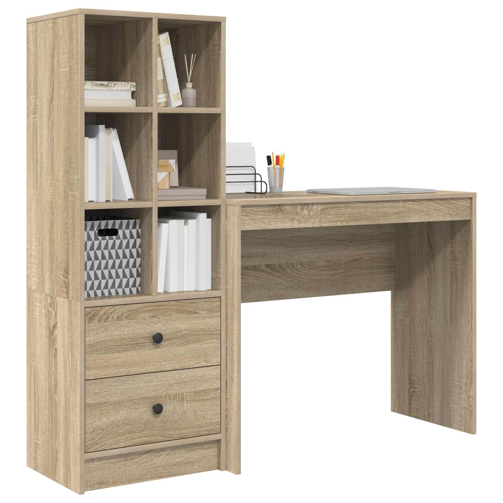 Schreibtisch mit Schubladen mit Regal 2 pcs Sonoma-Eiche