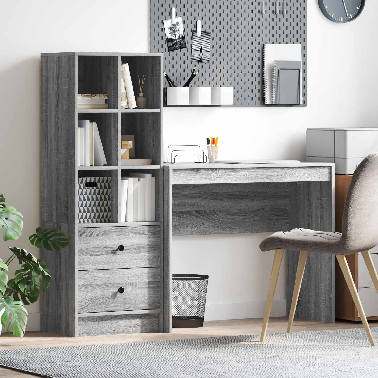 Schreibtisch mit Schubladen mit Regal 2 pcs Graues Sonoma