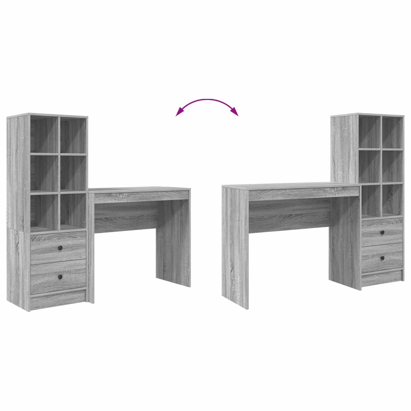 Schreibtisch mit Schubladen mit Regal 2 pcs Graues Sonoma