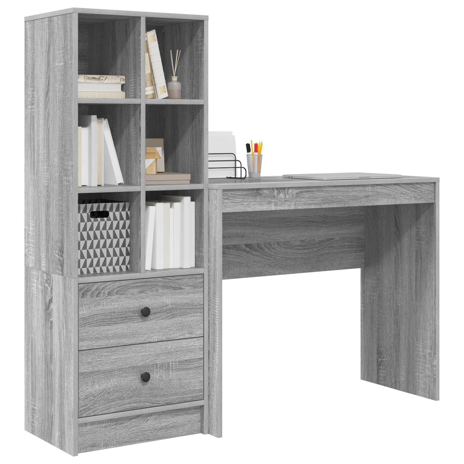 Schreibtisch mit Schubladen mit Regal 2 pcs Graues Sonoma