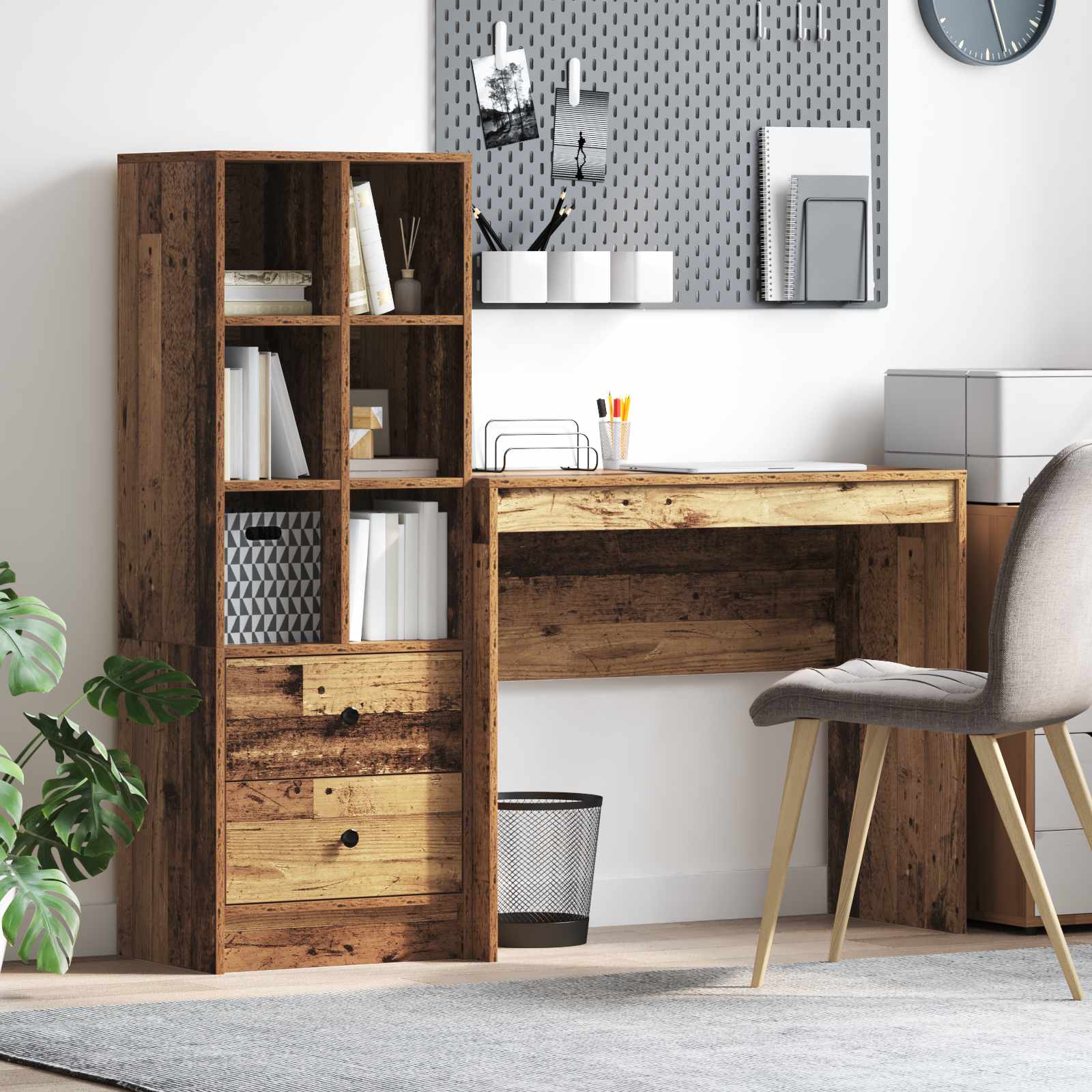 Schreibtisch mit Schubladen mit Regal 2 pcs Altholz