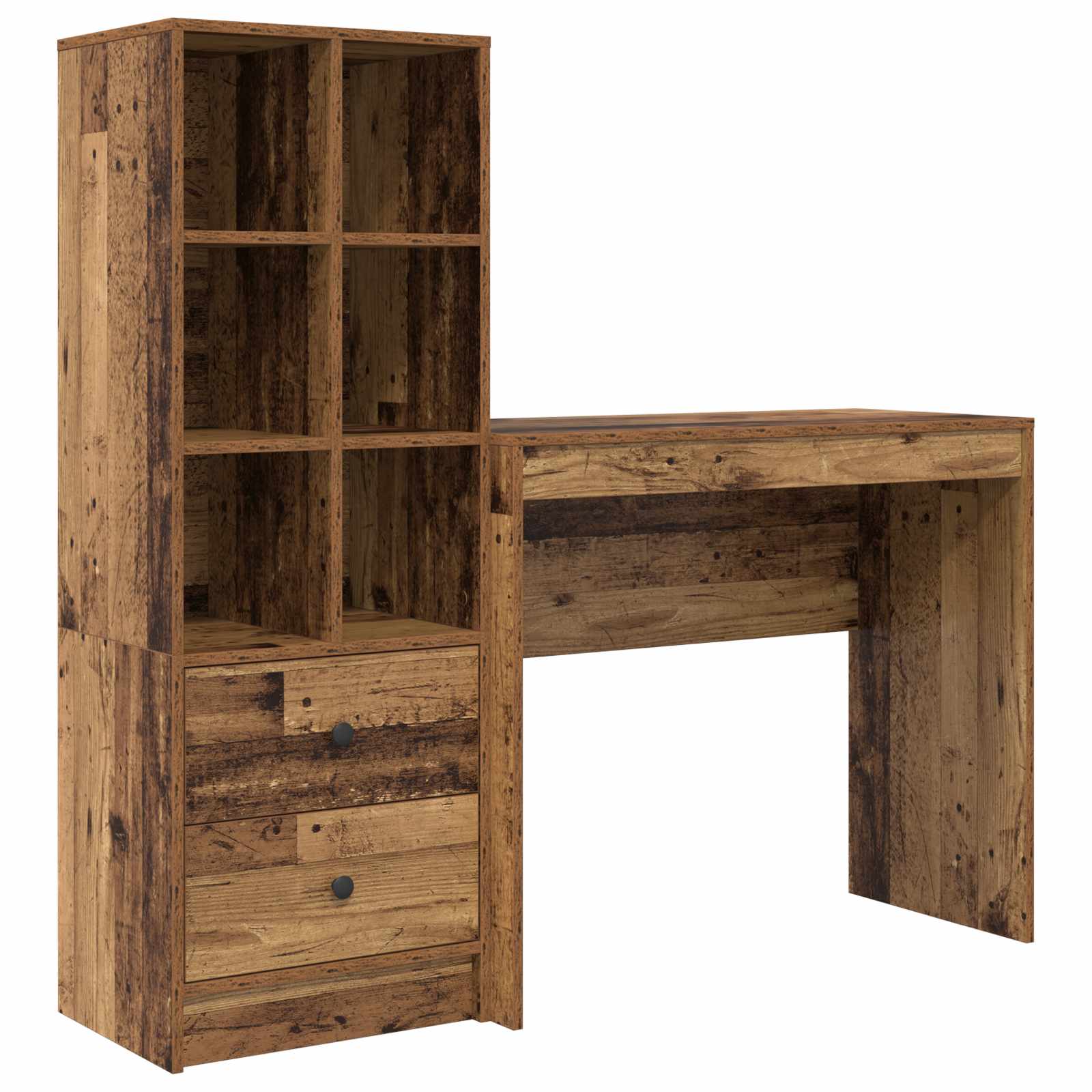 Schreibtisch mit Schubladen mit Regal 2 pcs Altholz